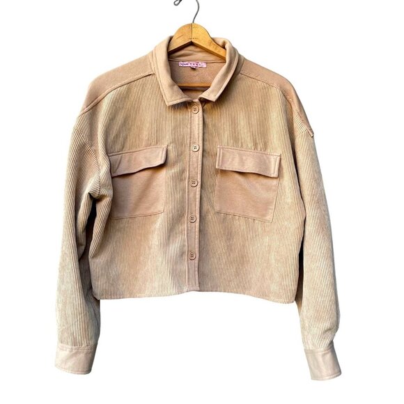 Crave Fame Cropped Tan Corduroy Button Down Jacket Juniors XL - Picture 1 of 16